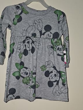 Disney Gray & Green Minnie Mouse Long-Sleeve Dress